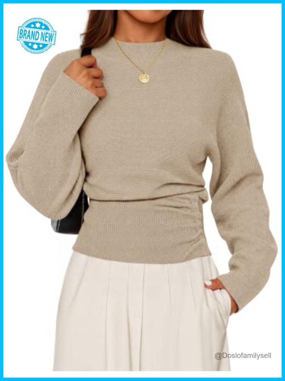 Mock Neck Sweater with Batwing Sleeves and Cinched Waist